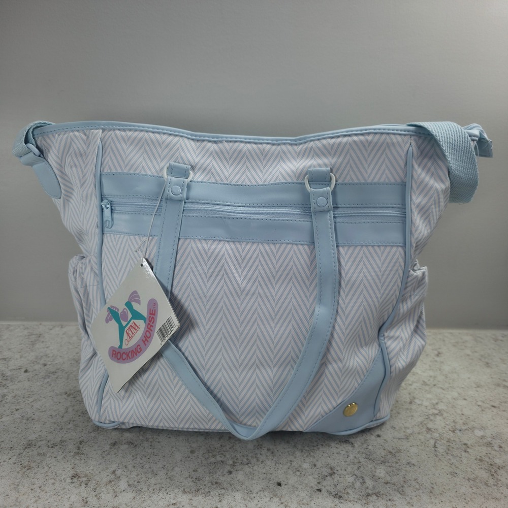 Vintage Etna Rocking Horse Diaper Bag Blue Chevron Tote with Changing Pad NWT